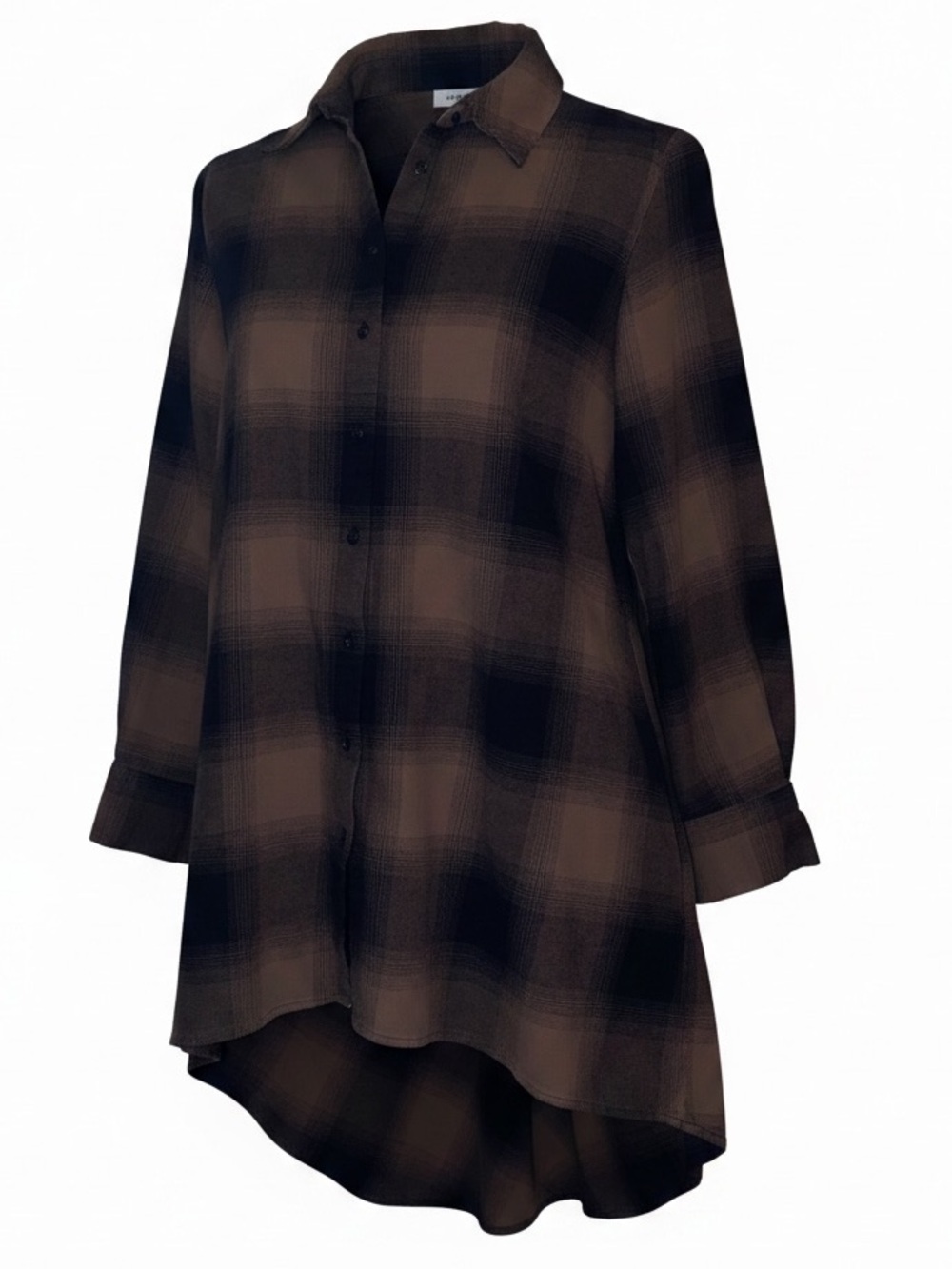 LISA RINNA COLLECTION Oversized Button Front Hi-Low Hem Blouse Black Brown SZ XS